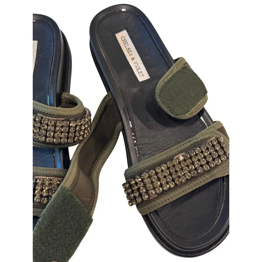 ✨Chelsea & Violet Rhinestone Embellished Camo Velcro Slide Sandals ✨ Size: 7.5